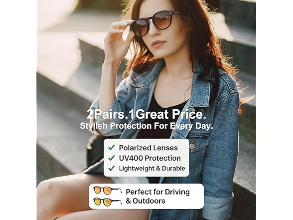 AEANU 2-Pack Polarized Sunglasses PURPLE/RED