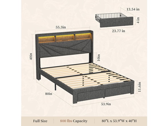 Blissivia Upholstered Platform Bed Frame with LED Lights