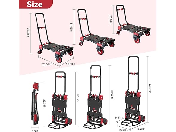 2-in-1 Foldable Hand Truck Dolly 330lbs