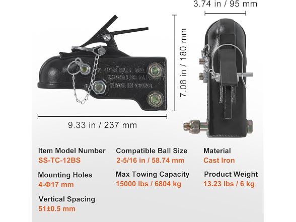 Adjustable Trailer Coupler, 2-5/16" Hitch Ball