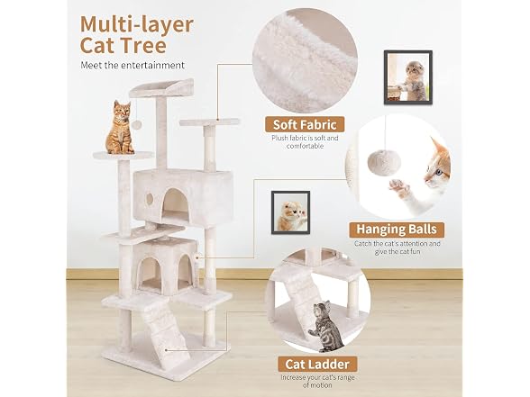 PayLessHere Cat Tree 54in Tower with Cat Scratching Post