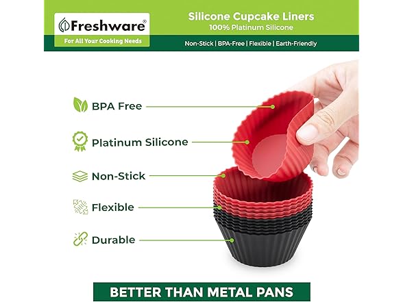 Freshware Cupcake Silicone Liners, Pack of 12