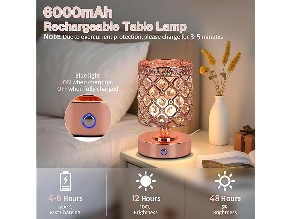 Crystal Cordless Table Lamp Rechargeable