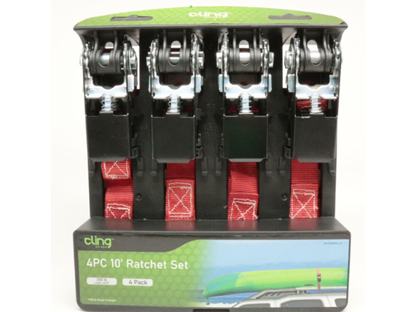 Cling Straps 4pc 10' Nylon & Metal Cargo Tie Downs