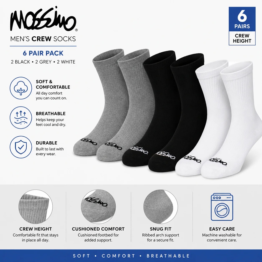 Mossimo Mens Crew Socks 6-Pair Pack - Gallery 7