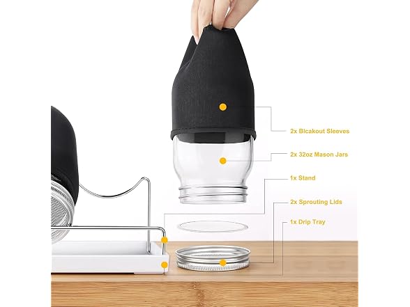 Kitmiido Seed Sprouting Jar Kit 2x32oz