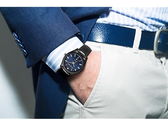 Geoffrey Beene Men Gunmetal Leather Watch