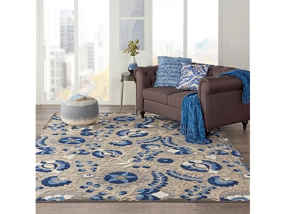 Nourison Home Aloha Indoor/Outdoor Natural/Blue 7'