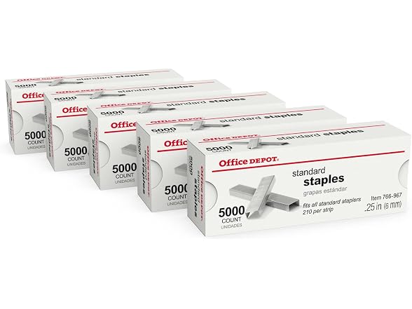 Office Depot Standard Staples, 1/4in., Pack of 5 Boxes, 2665