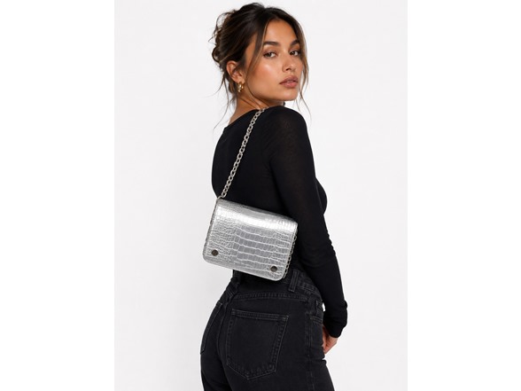 Croc-Embossed Clutch/Shoulder Bag