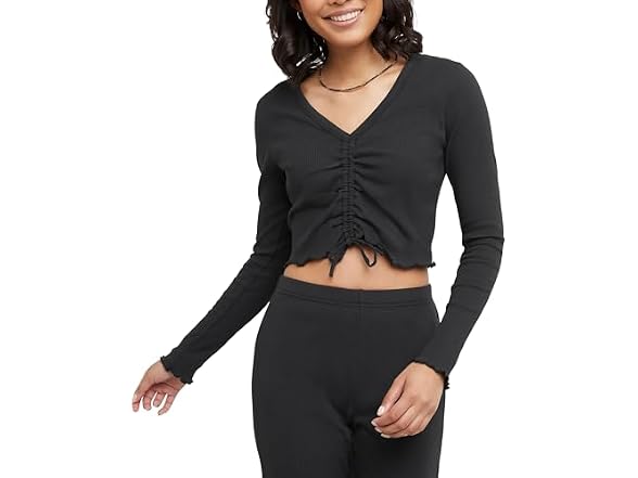 Hanes Women Originals Rib Shirred Crop Top