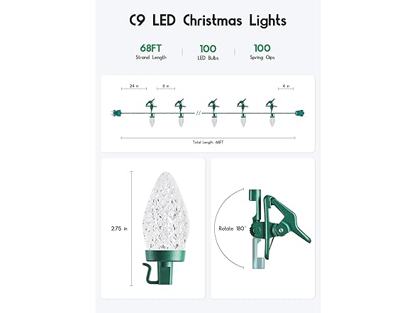 Brightown C9 68Ft Led Christmas String Lights 100 LED