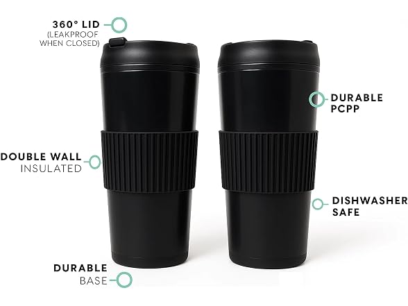 Abode Homewares Mesa Hot Double Wall Travel Tumbler - Black - 20 oz - Set of 2