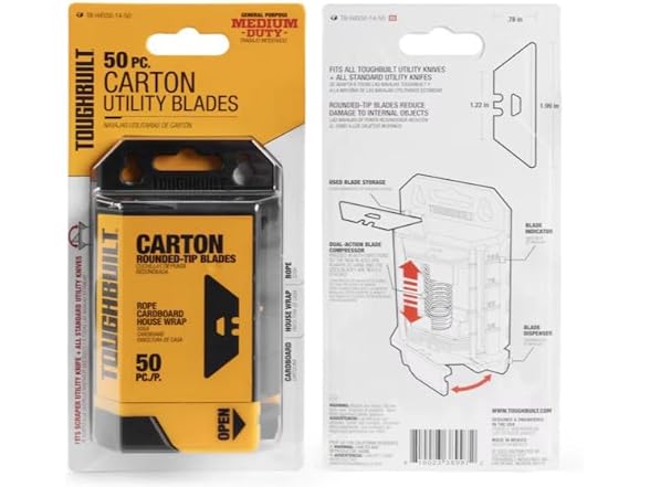 ToughBuilt TB-H4S50-14-50 50-Piece Carton Utility Blades