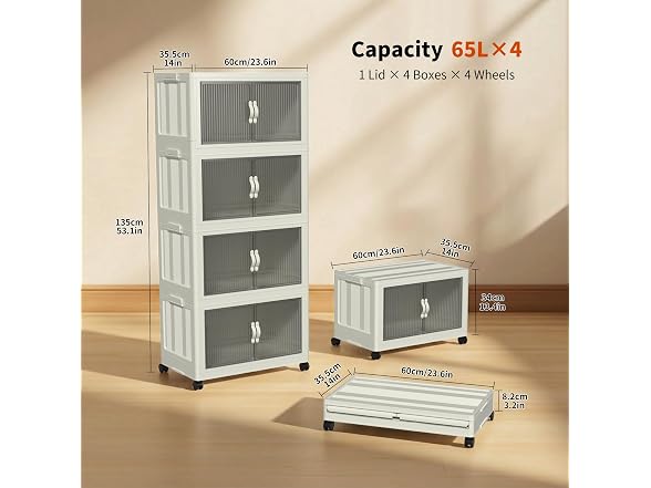 Cetomo 65L Plastic Foldable Storage Boxes with Lid (4 Pack)