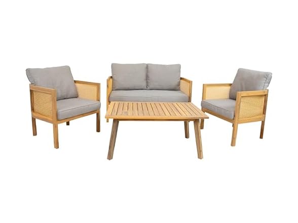Sunnydaze Sanibel 4-Piece Acacia Patio Furniture Set - Gray
