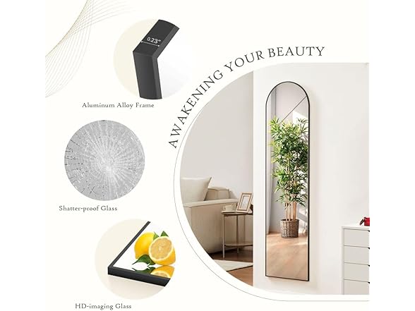 Homee Arched Full Length Mirror, 59"x 16" Black