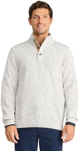 IZOD Men's Button Mock Sweater, Vanilla Ice