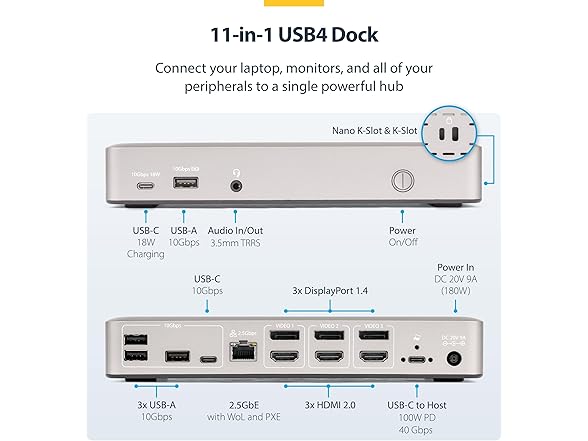 StarTech Triple 4K Monitor Docking Station (Open Box)