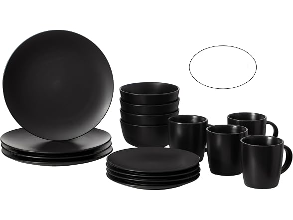 64-Pc Modern Dinnerware Set for 16, Black