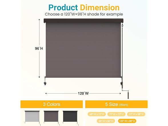 FansaFurn Integrated Outdoor Roller Shades 8'W x 8'H