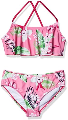 Kanu Surf Girls Flounce Bikini Beach Sport 2 Piece Swimsuit, Alania Floral Pink, 2T