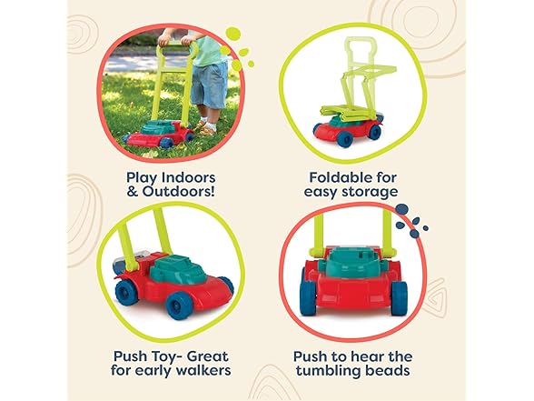 B. toys Toy Lawn Mower Bead Tumbler Push Toy