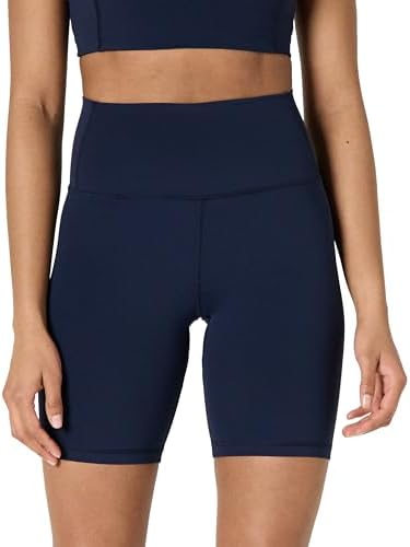 Amazon Essentials Women's Active FormFlex Buttery Soft High Waist 7" Yoga Biker Shorts, Navy, Large