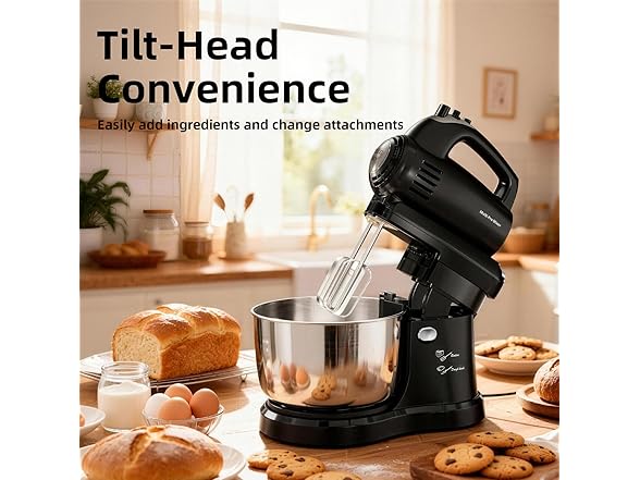 Stand Mixer Electric Kitchen Mixer, 3.2 QT Auto-Rotating Bowl & Beater Tilt-Head 2-IN-1 Standing Hand Mixer, 250 Watt 5-Speed with Turbo Boost Household Mixer with Beaters & Dough Hooks for Baking (Open Box)