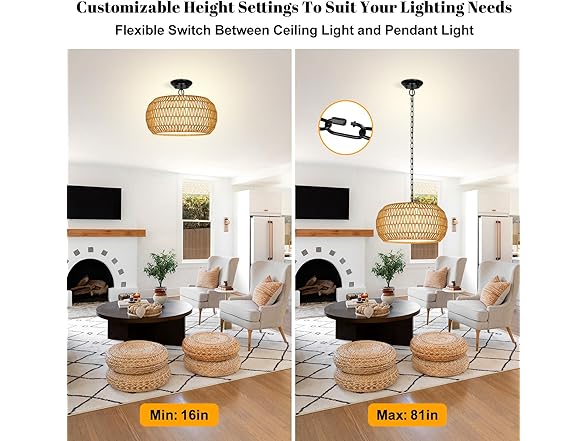 19" Rattan Chandeliers for Dining Room, Boho