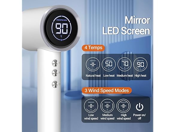 1600W Ionic Hair Dryer with LED Display & Magnetic Nozzle