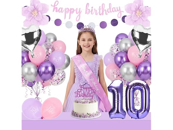 Bafei 10th Birthday Decor Kit Purple/Pink