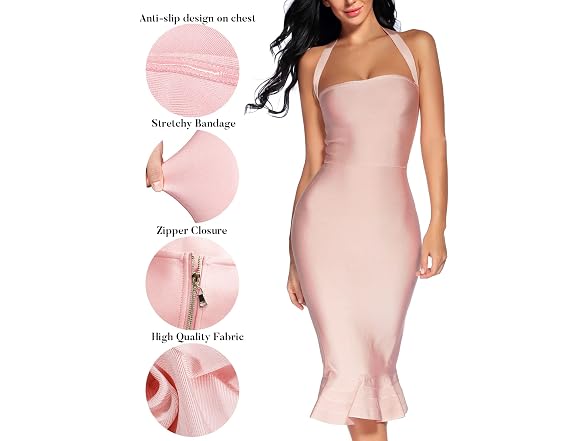Houstil Women (M) Bandage Dress Sexy Halter Dress