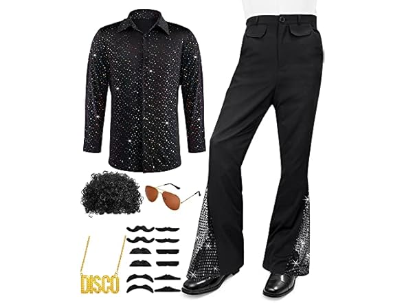 Mepase 6 Pcs Mens 70s Disco Outfits Retro Halloween Couples  (Open Box)