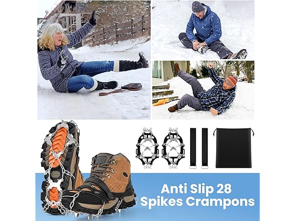 Crampons for Shoes with 28 Stainless Steel Spikes