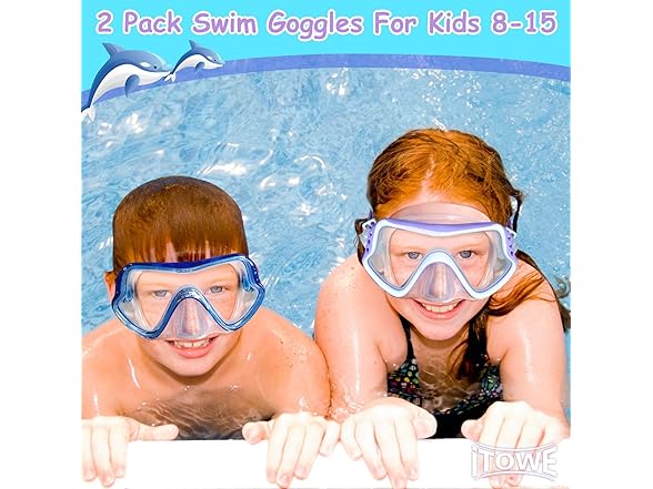 ITOWE 2 Pack Swim Goggles for Kids 8-15