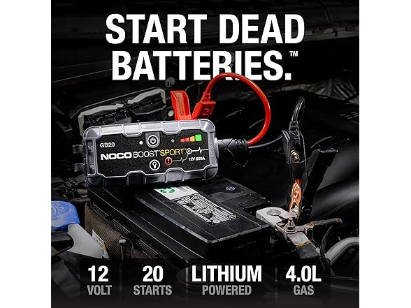 NOCO Boost GB20: 500A UltraSafe Jump Starter – 12V Lithium Battery Booster Pack, Portable Jump Box, Power Bank & Jumper Cables - for 4.0L Gas Engines (Open Box)