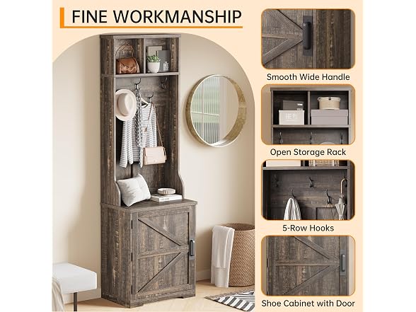 MOVECOM 77'' Farmhouse Hall Tree with Shoe Storage