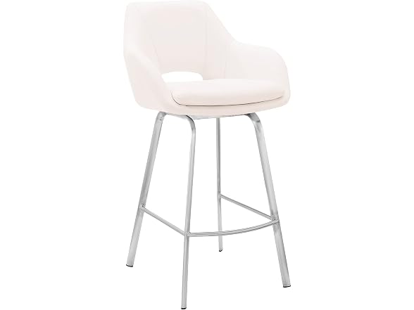 Armen Living Aura White Swivel 30" Bar Stool-Set of 3