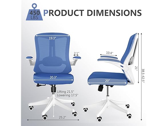 balmstar Ergonomic Office Chair Desk Chair - Mesh Computer Chair with 360° Swivel Wheels, Adjustable 90-130° Recline & Lumbar Support for Home Office, Supports up to 300lbs (01Blue) (Open Box)