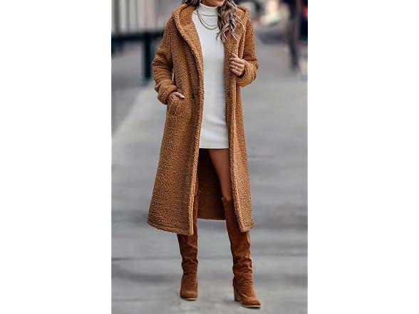 Angashion Women (S) Fuzzy Fleece Lapel Fur Jackets