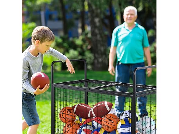 Rolling Sports Ball Storage Cart, Lockable