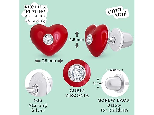 925 Sterling Silver Heart Red Earrings