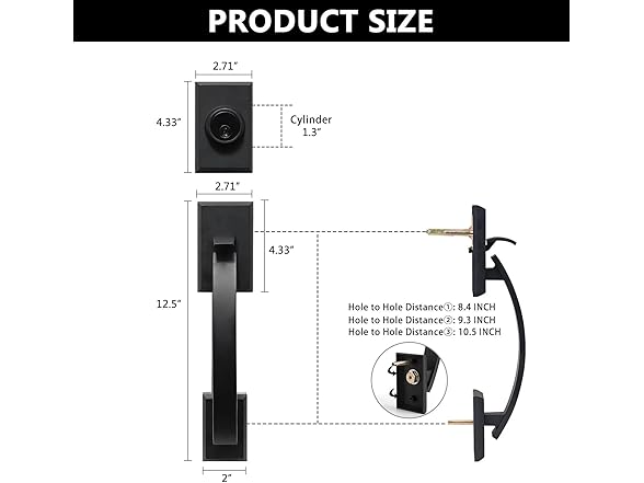 NeuType Front Door Handle Set Matte Black