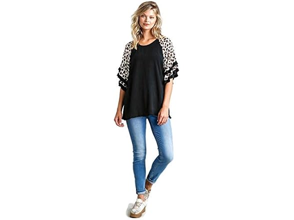 Umgee Women (M) Layered Bell Sleeve Tunic Top