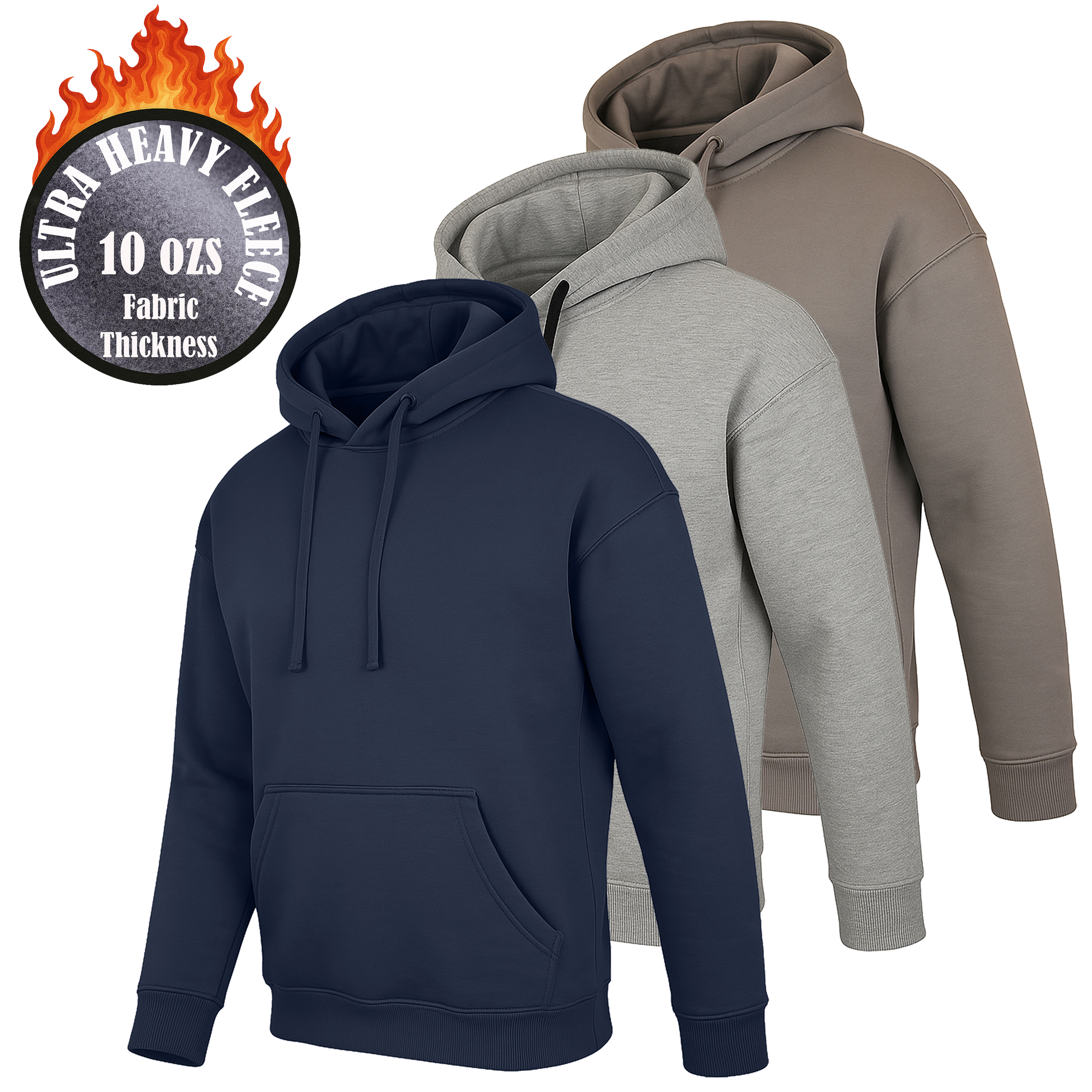 3Pk Mens Heavyweight Fleece-Lined Pullover Hoodie - Gallery 12