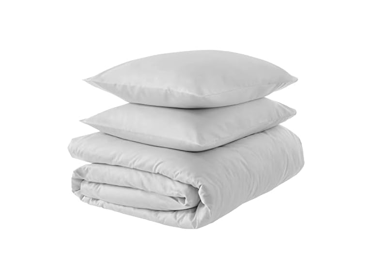 Amazon Aware 3 Piece 100% Organic Cotton 300 Thread Count Duvet Cover Set - Full/Queen, Light Gray, Solid