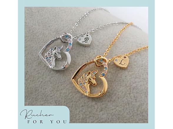 Rucher Unicorn Necklace Girls Initial Heart