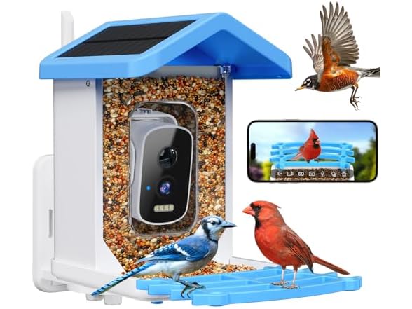 Niuberber Blue Smart Bird Feeder with Camera
