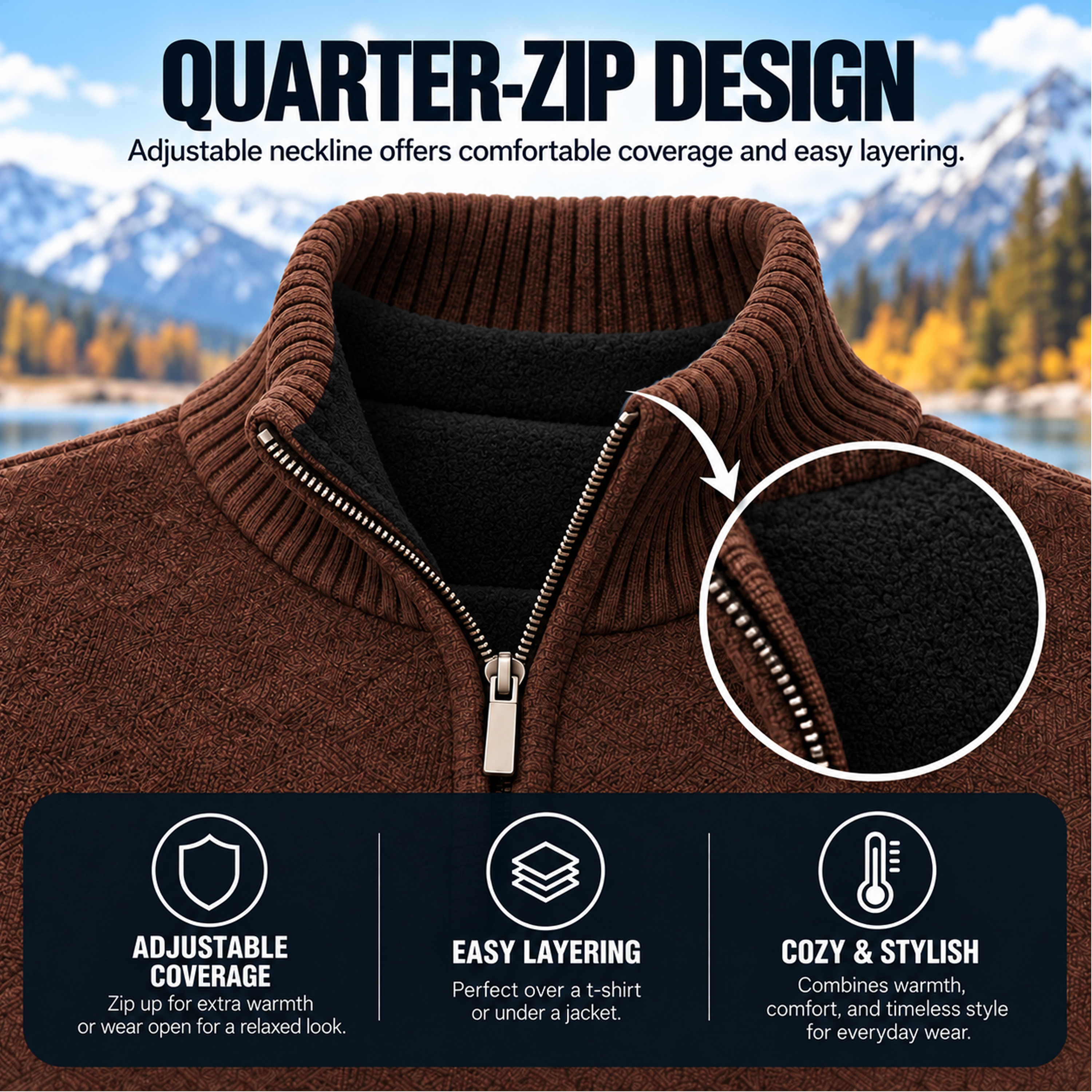 3Pk Mens Fleece Quarter Zip Sweaters - Gallery 20